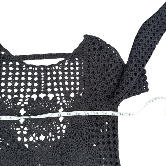 FREE PEOPLE Black Cotton Open Back Crochet Sweater XS - Picture 5 of 16